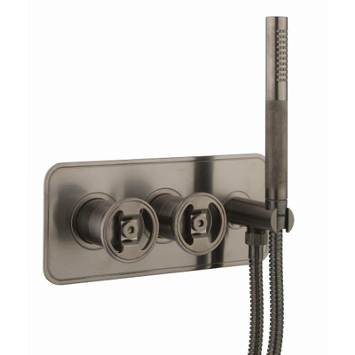 Crosswater Union Douche douchekraan - 2 handgrepen - handdoucheset - slang - met inbouwdeel - geborsteld zwart chroom