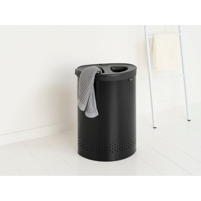 Brabantia Wasbox - 55 liter - kunststof deksel - uitneembare waszak - matt black/donker grijs