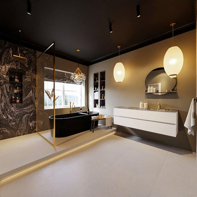 Mondiaz VICA-DLUX Badkamermeubelset - 150cm - talc - 4 lades - Inbouw wastafel CLOUD - rechts - 1 kraangat - kleur Lava - XL versie 60cm hoog