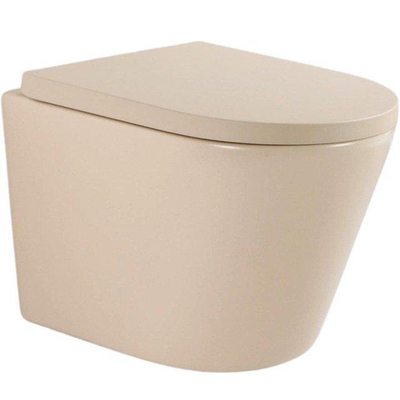 QeramiQ Dely Toiletset - Geberit UP320 Burda inbouwreservoir - witte bedieningsplaat - softclose toilet zitting 35 mm - mat beige