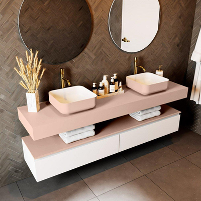 Mondiaz TOP 46 Vrijhangend Topblad - 180x46x12cm - geschikt voor waskom - Solid surface - Rosee