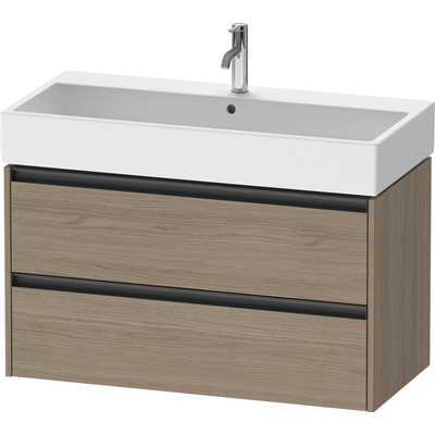 Duravit Ketho 2 wastafelonderbouwkast met 2 laden 98.4x46x54.9cm met grepen antraciet eiken terra mat