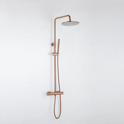 Fortifura Calvi Thermostatische Regendoucheset - 25cm - ronde hoofddouche - staafhanddouche - geborsteld koper PVD OUTLETSTORE