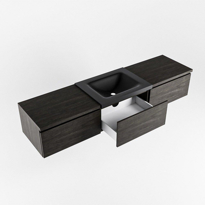 MONDIAZ BUKLA 180cm badmeubel met module 60 kleur Dark Brown met 3 lades. Wastafel CLOUD midden 0 kraangaten kleur Urban.