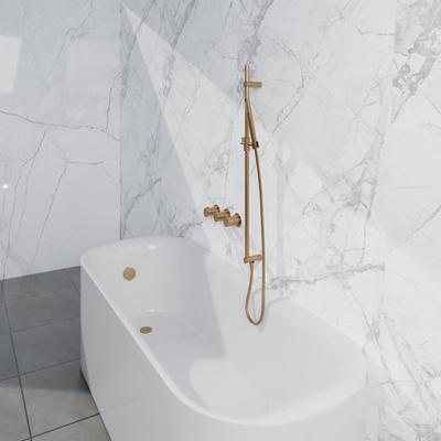 Fortifura Nebbio Badcombinatie-set - thermostaatkraan - inbouwdeel - glijstang - gladde doucheslang - staaf handdouche - badafvoer opbouw - geborsteld messing PVD (goud)