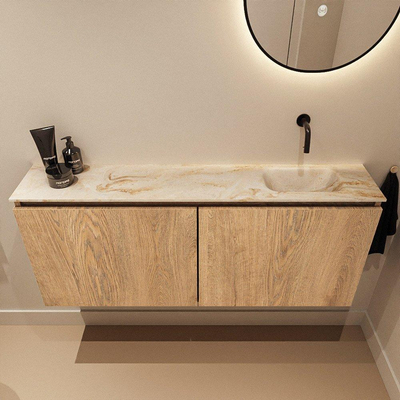 MONDIAZ TURE-DLUX 120cm toiletmeubel Washed Oak. EDEN wastafel Frappe positie rechts. Zonder kraangat.