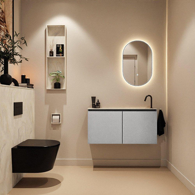 MONDIAZ TURE-DLUX 100cm toiletmeubel Plata. EDEN wastafel Ostra positie rechts. Met 1 kraangat.