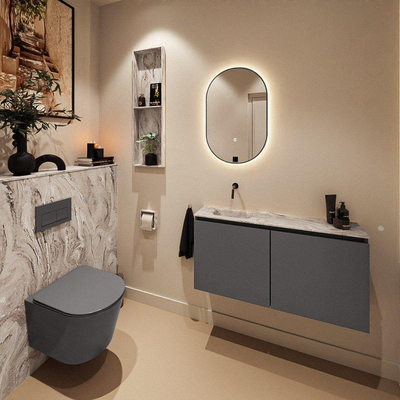 MONDIAZ TURE-DLUX 100cm toiletmeubel Dark Grey. EDEN wastafel Glace positie links. Zonder kraangat.