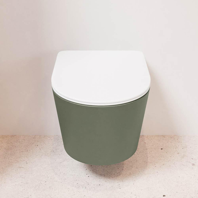 MONDIAZ LAVIE wandclosetpack - 36x53cm - diepspoel - rimless - Army (groen) - softclose - quick-release - toiletzitting - Talc (offwhite)