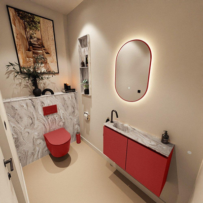 MONDIAZ TURE-DLUX 80cm toiletmeubel Fire. EDEN wastafel Glace positie links. Met 1 kraangat.