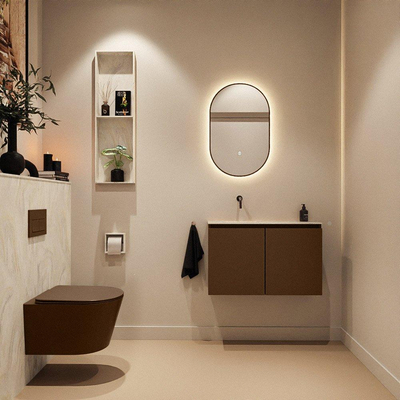 MONDIAZ TURE-DLUX 80cm toiletmeubel Rust. EDEN wastafel Ostra positie links. Zonder kraangat.