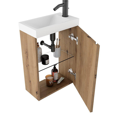 Adema Chaci Fonteinkast set - 40x55cm - onderkast - wastafelblad - spiegel - eiken