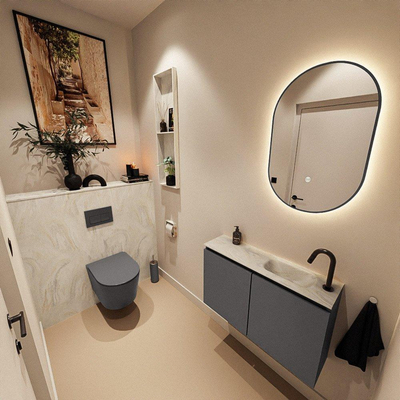 MONDIAZ TURE-DLUX 80cm toiletmeubel Dark Grey. EDEN wastafel Ostra positie rechts. Met 1 kraangat.