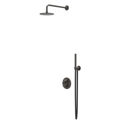 IVY Tribe Regendoucheset - inbouw - 2-weg stop-omstel - 20cm plafondbuis - 30cm medium hoofddouche rond - glijstang met uitlaat - 150cm doucheslang - staafmodel handdouche - RVS316 - geborsteld carbon black PVD