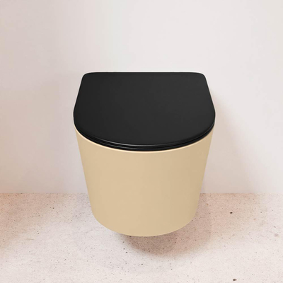 MONDIAZ LAVIE wandclosetpack - 36x53cm - diepspoel - rimless - Sand (beige) - softclose - quick-release - toiletzitting - Urban (zwart)