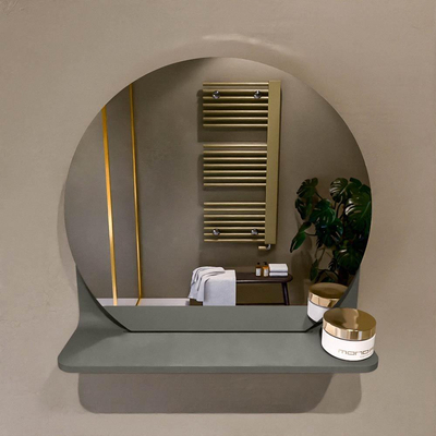 Mondiaz SPOT Badkamerspiegel - rond 40cm - spiegelplanchet - kleur Smoke