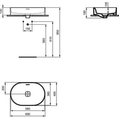 Ideal Standard Strada II opbouwwastafel ovaal zonder kraangat met overloop 60x40cm wit