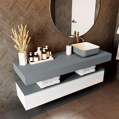 Mondiaz TOP 51 Vrijhangend Topblad - 150x51x12cm - geschikt voor waskom - Solid surface - Plata