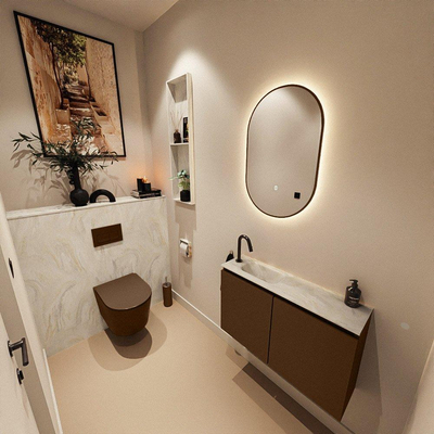MONDIAZ TURE-DLUX 80cm toiletmeubel Rust. EDEN wastafel Ostra positie links. Met 1 kraangat.