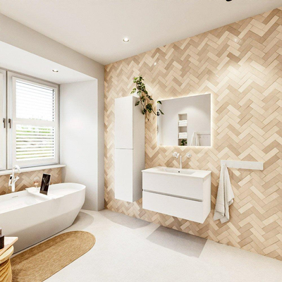 MONDIAZ VICA 80cm badmeubel onderkast Talc 2 lades. Wastafel DENIA midden 1 kraangat, kleur Glanzend Wit.