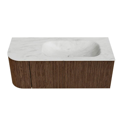 MONDIAZ KURVE-DLUX 115cm badmeubel met module 25 L kleur Walnut met 1 lade en 1 deur. Wastafel BIG SMALL rechts zonder kraangat kleur Opalo.