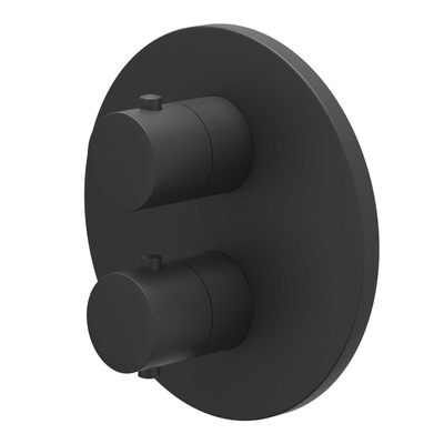 IVY Bond Afbouwdeel - voor Inbouwthermostaat - 1 losse stopkraan - rond rozet - Mat zwart PED