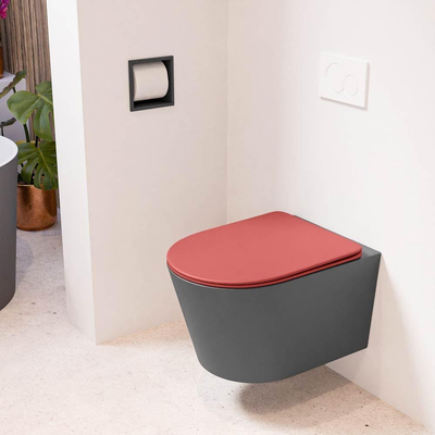 MONDIAZ LAVIE wandclosetpack - 36x53cm - diepspoel - rimless - Dark grey (grijs) - softclose - quick-release - toiletzitting - Fire (rood)
