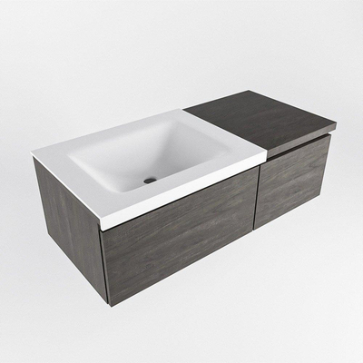 MONDIAZ BUKLA 100cm badmeubel met module 40 kleur Dark Brown met 2 lades. Wastafel CLOUD links 0 kraangaten kleur Talc.