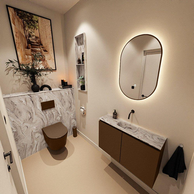 MONDIAZ TURE-DLUX 80cm toiletmeubel Rust. EDEN wastafel Glace positie midden. Zonder kraangat.