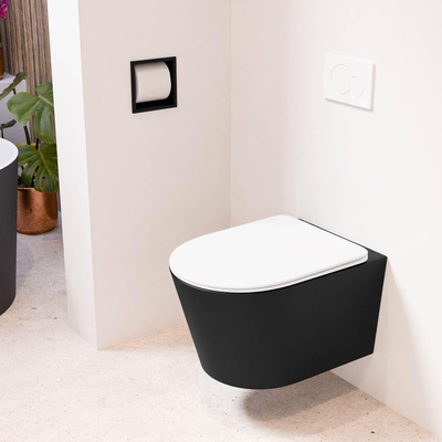 MONDIAZ LAVIE wandclosetpack - 36x53cm - diepspoel - rimless - Urban (zwart) - softclose - quick-release - toiletzitting - Talc (offwhite)