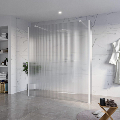 FugaFlow Eccelente Vetro Vrijstaande inloopdouche badkamer - 180x200cm - Helder geribbeld - antikalk - 8mm veiligheidsglas - 2 zijwanden 40cm - met wandarmen en hoekprofielen - Wit mat -