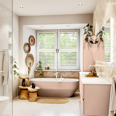 MONDIAZ VICA Badkamermeubelset - 200cm - onderkast rosee - 4 lades - wastafel cloud links - zonder kraangaten - 60cm hoge versie - talc