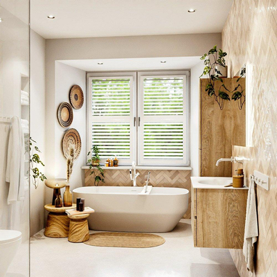 MONDIAZ VICA 80cm badmeubel onderkast Washed Oak 2 lades. Wastafel MOON midden zonder kraangat, kleur Talc.