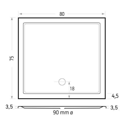 Xenz Mariana douchebak 80x75x4cm rechthoek Acryl Wit