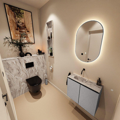 MONDIAZ TURE-DLUX 60cm toiletmeubel Plata. EDEN wastafel Glace positie links. Zonder kraangat.