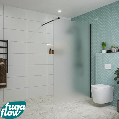 FugaFlow Eccelente Vetro inloopdouche badkamer - 120x200cm - mat glas - wandarm - mat zwart