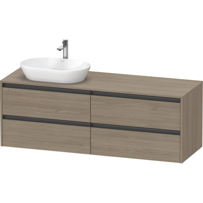 Duravit Ketho 2 wastafelonderbouwkast incl. consoleplaat met 4 laden voor waskom links 160x55x56.8cm met handgrepen antraciet eiken terra mat