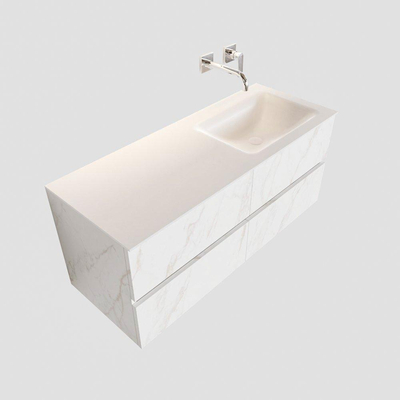 MONDIAZ VICA Badkamermeubelset - 120cm - 4 lades - wasbak Cloud rechts - 0 kraangaten - solid surface carrara marmer