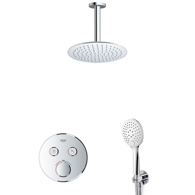 GROHE Grohtherm Regendoucheset Inbouw - hoofddouche 20cm - handdouche rond - plafondarm - plafondarm, chroom
