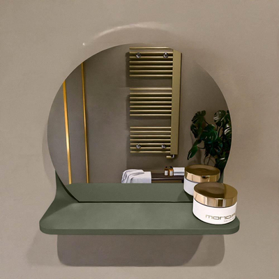 Mondiaz SPOT Badkamerspiegel - rond 30cm - spiegelplanchet - kleur Army