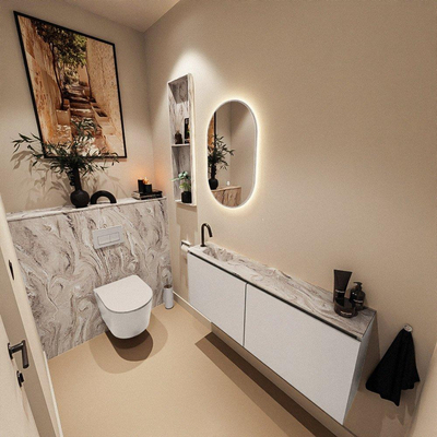 MONDIAZ TURE-DLUX 120cm toiletmeubel Linen. EDEN wastafel Glace positie links. Met 1 kraangat.