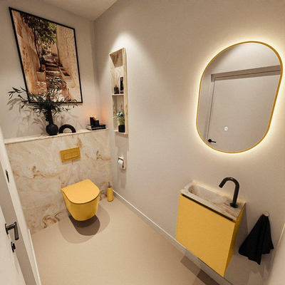 MONDIAZ TURE-DLUX 40cm toiletmeubel Ocher. EDEN wastafel Frappe positie links. Met 1 kraangat.
