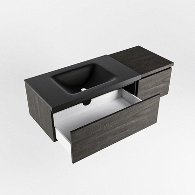 MONDIAZ BUKLA 120cm badmeubel met module 40 kleur Dark Brown met 2 lades. Wastafel CLOUD links 0 kraangaten kleur Urban.