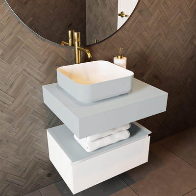 Mondiaz TOP 51 Topblad - 50x51x12cm - geschikt voor afdekplaat - Solid surface - Clay