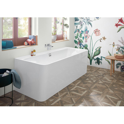 Villeroy & Boch Collaro half vrijstaand half vrijstaand bad 180x80cm rechthoek overloop chroom Acryl Glans Wit