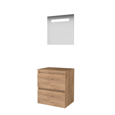 Basic-Line Economic 46 badkamermeubelset - 60x46cm - greeploos - 2 lades - wastafelblad - Spiegel - geintegreerde LED verlichting - MFC Whisky Oak