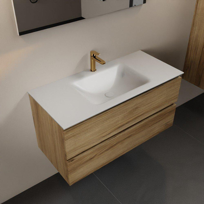 Mondiaz Aivy badmeubelset - 100x45x50cm - 1 kraangat - 1 wasbak talc Solid surface - Midden - 2 lades - Met spiegel - Melamine Chai