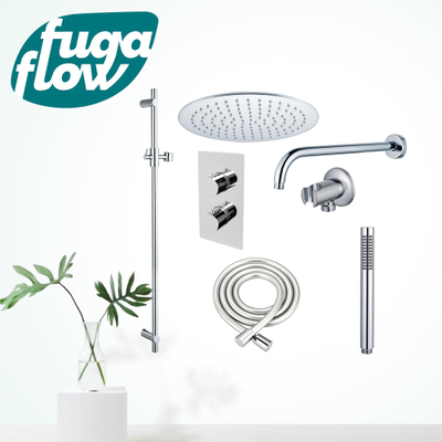 FugaFlow Eccelente Sobrado Badkamer Inbouw Regendoucheset - thermostatisch - wandarm -glijstang - 25cm hoofddouche - staaf handdouche - chroom