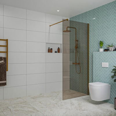 FugaFlow Eccelente Vetro inloopdouche badkamer - 90x200cm - rookglas - wandarm - geborsteld koper -