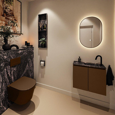 MONDIAZ TURE-DLUX 60cm toiletmeubel Rust. EDEN wastafel Lava positie rechts. Met 1 kraangat.